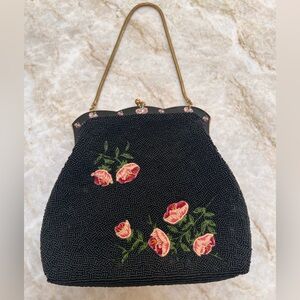 Vintage Black Beaded & Embroidered Bag